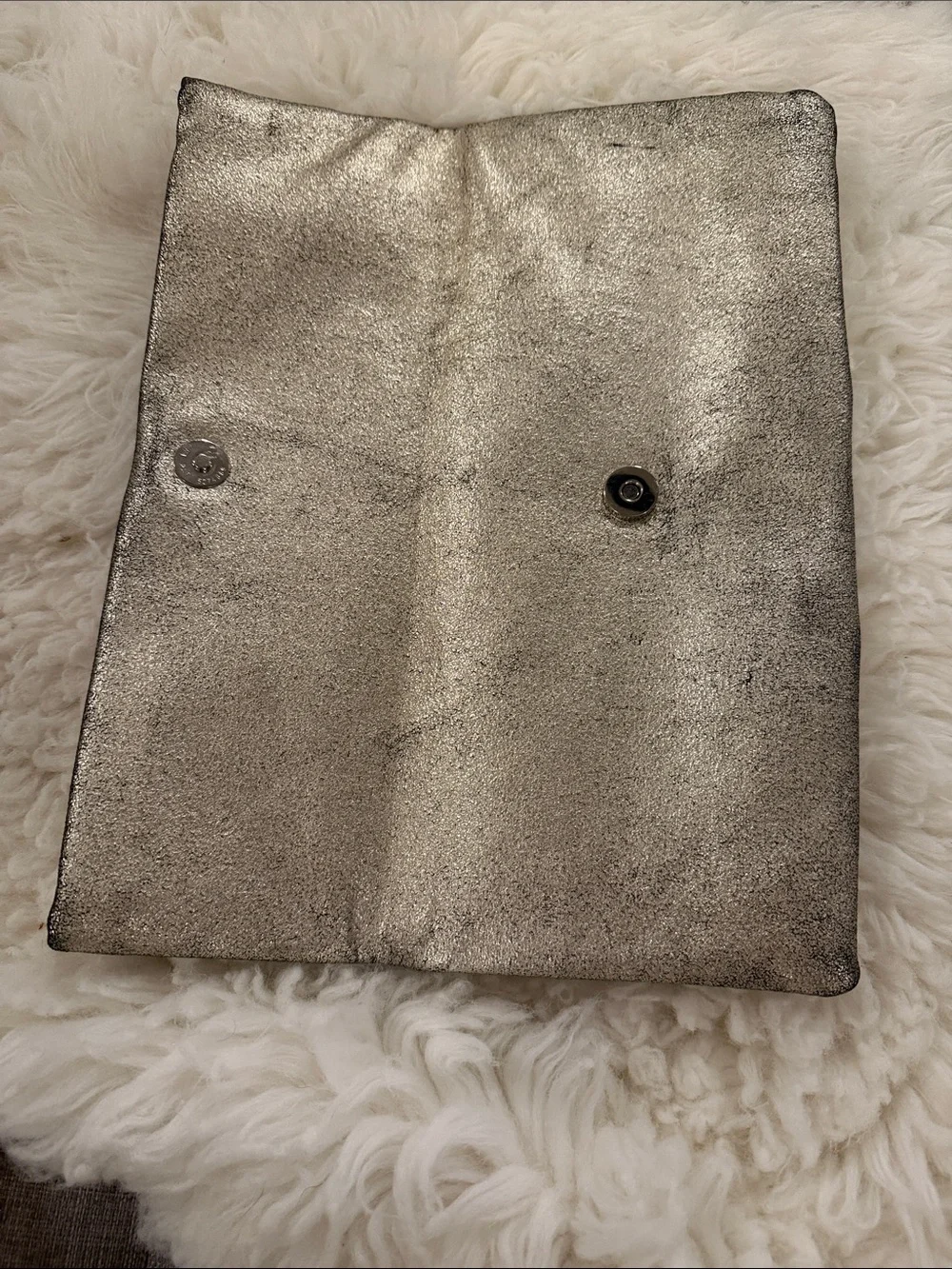 Elegant Anthropologie Distressed Pewter Pearl Silver Clutch Bag fold over style
